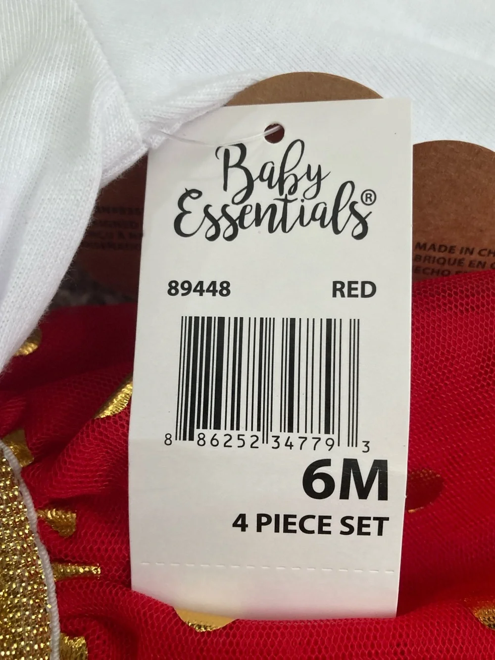 4-Piece Baby Essentials Red, White, & Gold Holiday 1st Christmas Tutu Set, 6 mo.